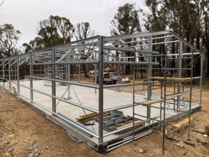 Erecting the walls of the new  Workshop - Shed