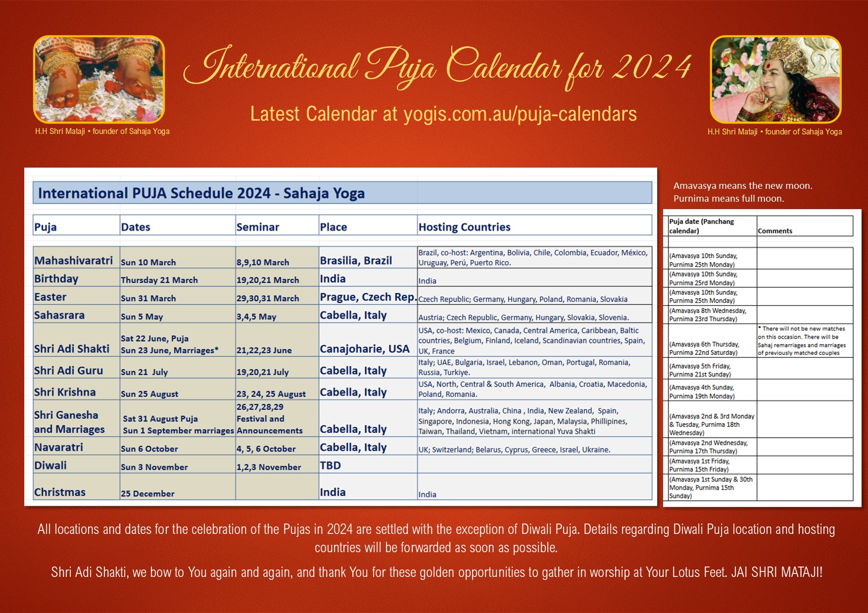International Puja Calendar for 2024